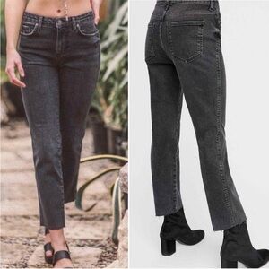 Free People Clean Girl Raw Edge Straight Leg Black Denim Jeans